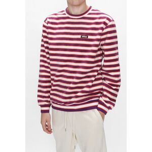 Stussy Stripe Polar Fleece Crew Neck Sweatshirt size S White Purple Berry